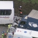 Carro fica prensado entre ônibus e caminhão na Rodovia Edgar Zamboto, em Cajamar. — Foto: Reprodução/TV Globo