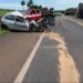 Carro ficou destruído após o acidente em Nova Granada — Foto: Polícia Rodoviária Federal/Divulgação