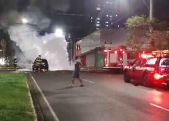 Bombeiros apagaram fogo em veículo na avenida Brasília (Fotos: Lucas Marques para o RP10)