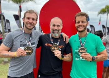 Filipe Fornari, Gilson Jordão e Diogo Sousa concluíram o IronMan no Rio de Janeiro (Foto: Divulgação)