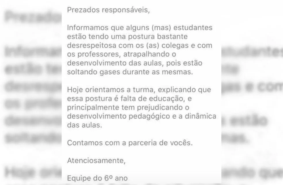 comunicado alunos nao soltar pum