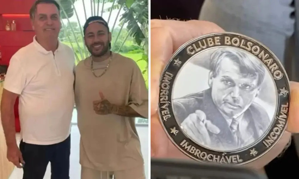 bolsonaro e neymar com medalha