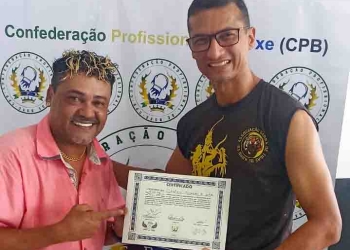 Carlinhos Furacão, presidente da Confederação de Boxe, e Cristiano Silva, treinador em Araçatuba