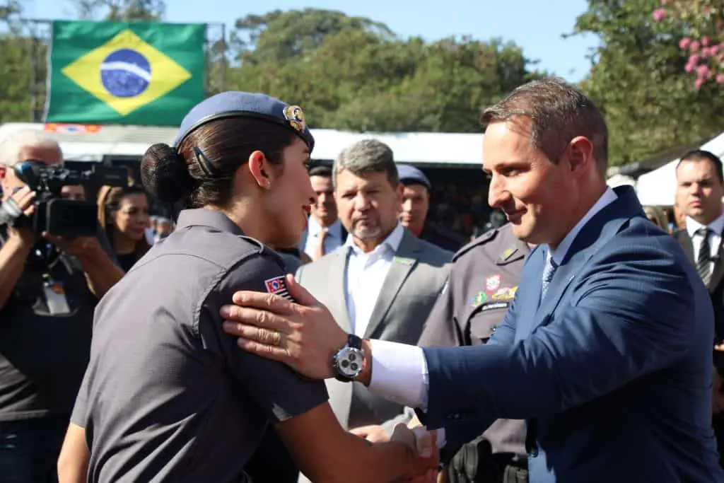 Secretário da Segurança Pública de São Paulo, Guilherme Derrite, durante formatura da Polícia Militar - Foto: Divulgação